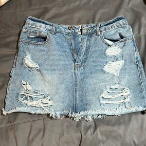 Blue distressed jean skirt from Forever 21
